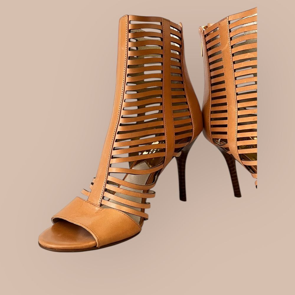Michael Kors Tan Leather Odelia Stiletto Bootie High Heel Boots Size 8.5